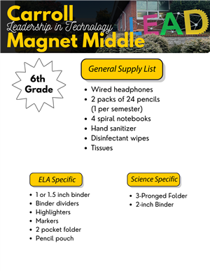 6th Grade Supply List